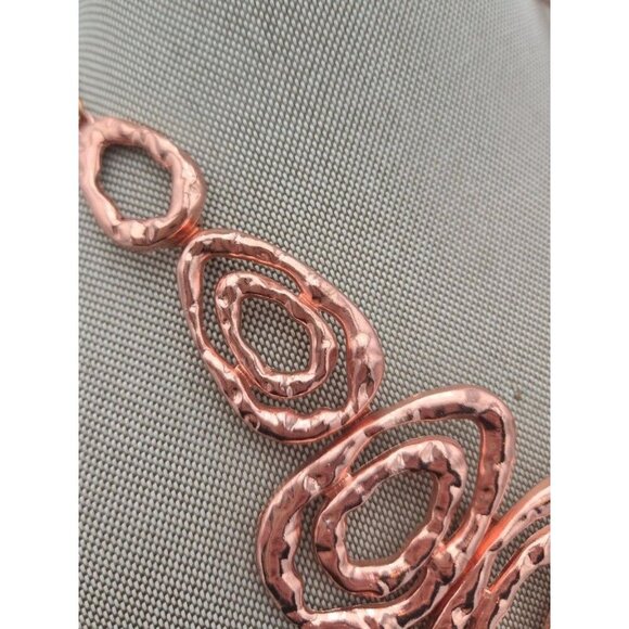Copper Bohemian Abstract Rough Hammered Surfaced Oval Shape Statement Necklace - Picture 6 of 6